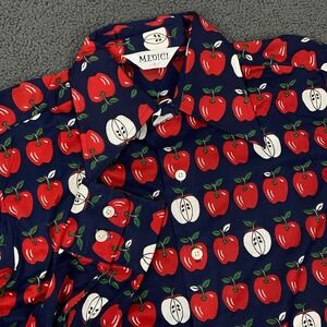 Vintage 70s Medici Shirt Men Small Apple Print Dagger Collar Retro Disco Groovy